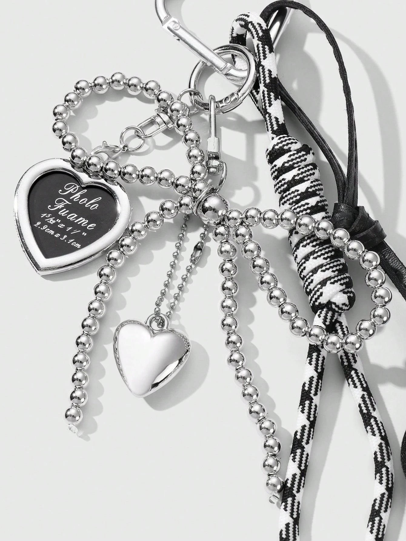 1pc Y2K Luxury Gothic Style Handmade Beaded Silver CCB Bow, Drip Oil Leather Heart Braided Rope Key Chain, Bag Pendant, Suitable For Women/Ladies Daily Wear, Holiday Gift Bridesmaid Gifts Bows