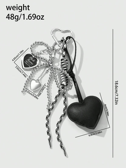 1pc Y2K Luxury Gothic Style Handmade Beaded Silver CCB Bow, Drip Oil Leather Heart Braided Rope Key Chain, Bag Pendant, Suitable For Women/Ladies Daily Wear, Holiday Gift Bridesmaid Gifts Bows