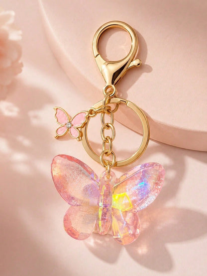 1pc Y2K Style Sweet & Cool Butterfly Keychain Creative Vertical Stripe Butterfly Couple & Best Friend Gift Bag Accessory Goth Leopard Print