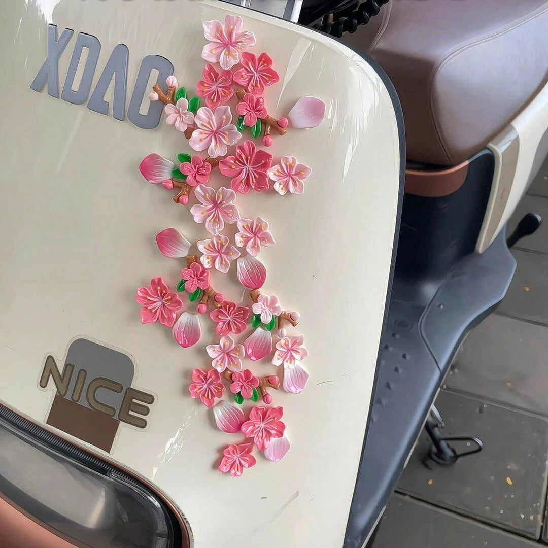 1PCS 3D Three-Dimensional Cherry Blossom Car Sticker To Cover Scratches, New Car Rear Decoration Ornament, DIY Decorative Sticker For Electric Vehicles