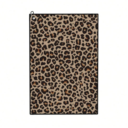 1pcs Golf Towel For Golf Bag, Brown Leopard Printed Golf Towel, Microfiber Waffle Towels With Clip,For Women Men Sport Lover, 16*24inch