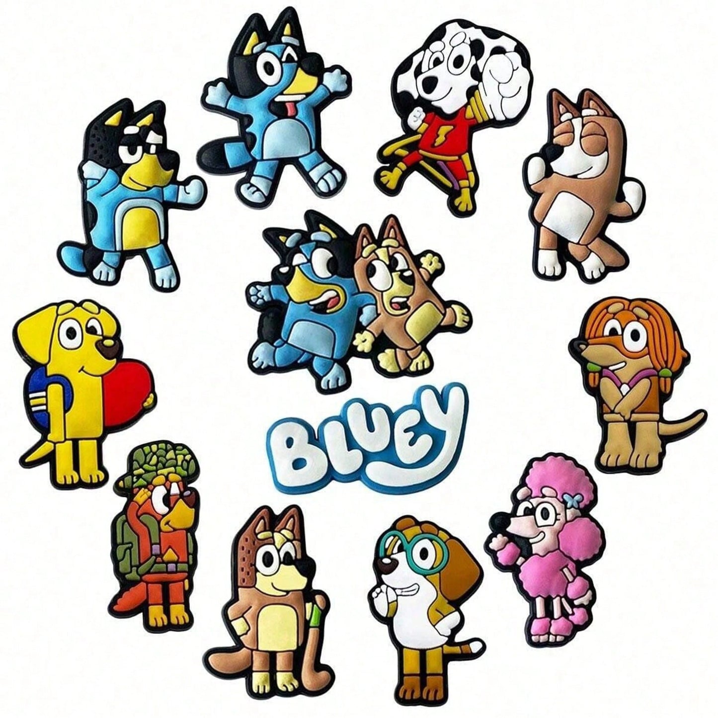 1set/12pcs Colorful And Fun Charms Featuring Bluey, Bingo, And Friends, Perfect For Room Decor, Ideal For DIY Projects, Creative Personalization, And Unique Gift Ideas For Bluey Fans,The Perfect Party