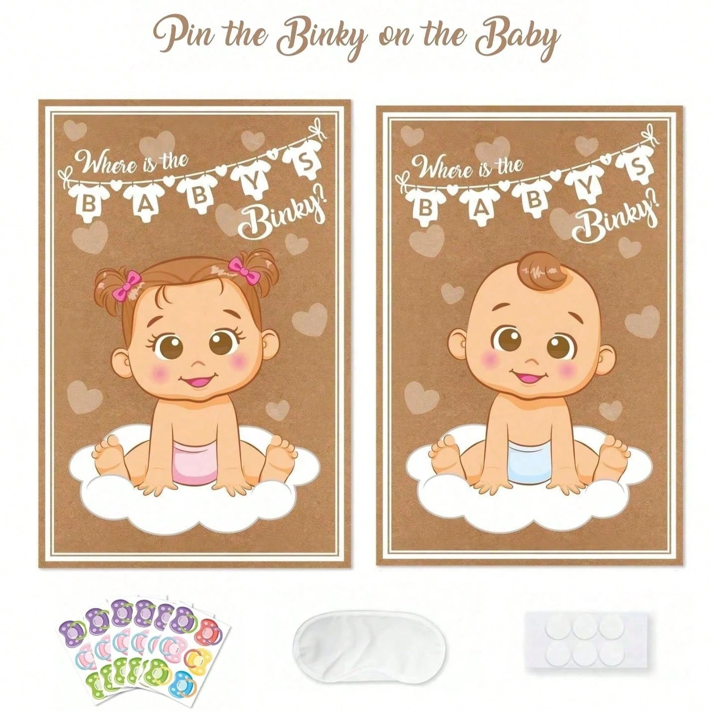 1set/39pcs Attach The Pacifier To The Baby Game- Baby Shower Party Gifts And Games- Attach The Pacifier To The Baby Game