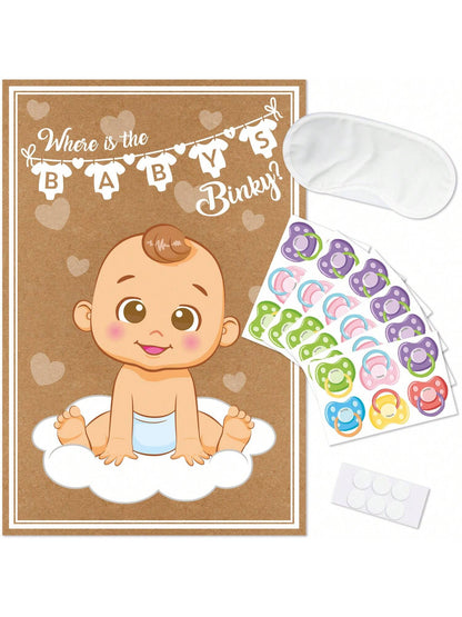 1set/39pcs Attach The Pacifier To The Baby Game- Baby Shower Party Gifts And Games- Attach The Pacifier To The Baby Game