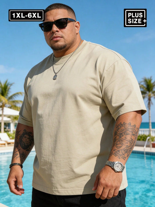 1XL-6XL 220-440lbs Men's T-Shirt, Plus Size Casual Crew Neck Short Sleeve T-Shirt Summer