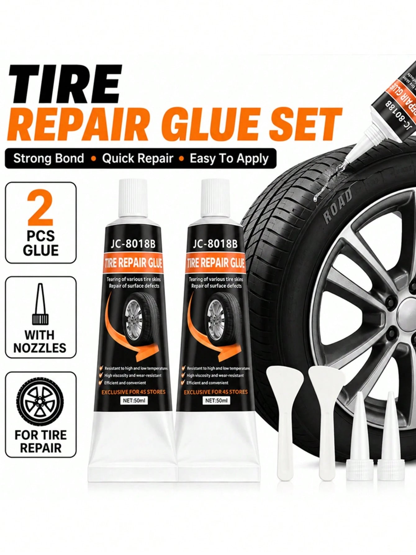 2/4-Piece Tire Repair Adhesive/ Sidewall Repair Glue/ Rubber Bonding Agent; Universal Rubber Glue Suitable For Various Tire Types, Including Bicycles, Passenger Cars, Motorcycles, ATVs, Trucks, And
