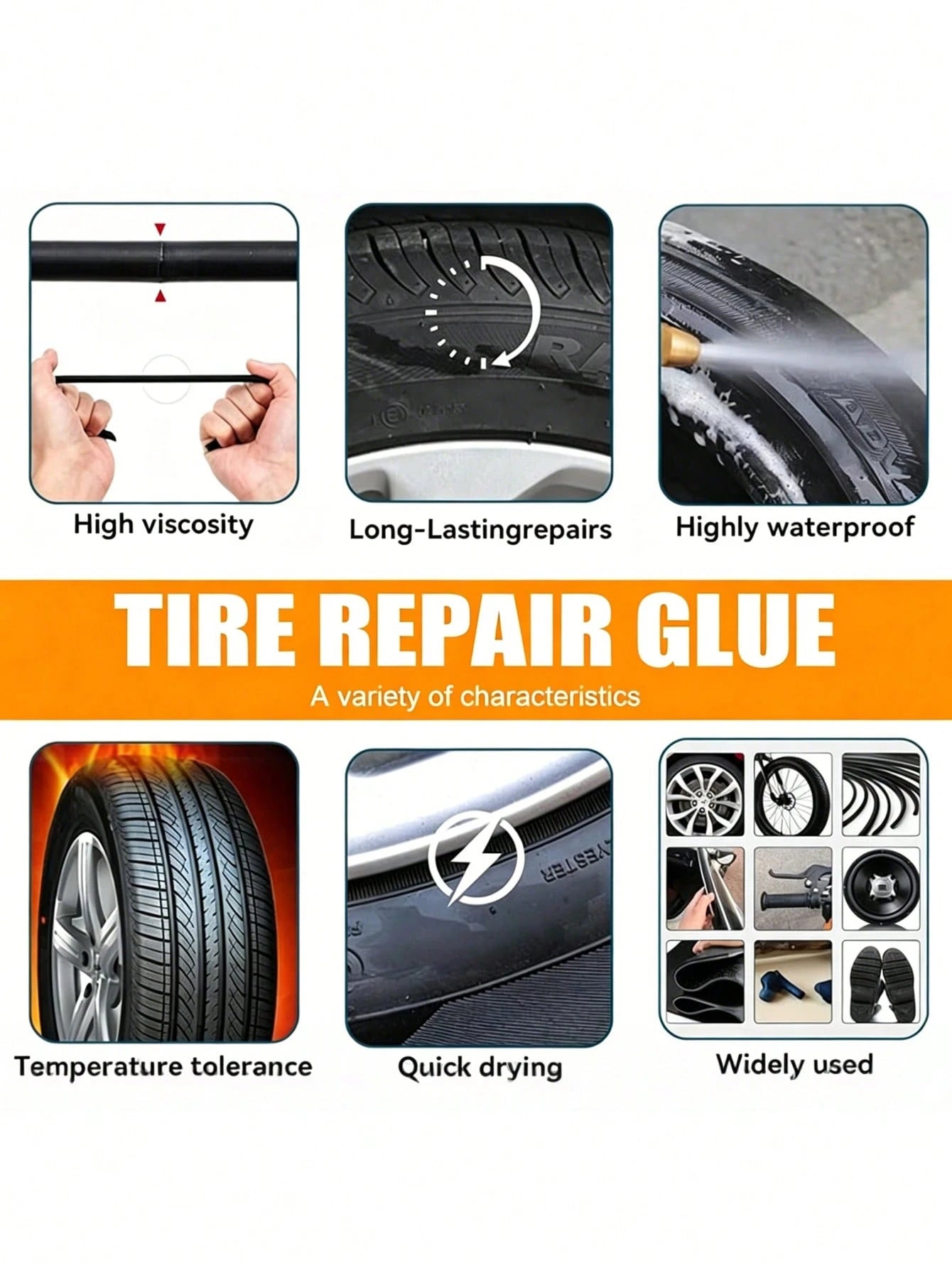 2/4-Piece Tire Repair Adhesive/ Sidewall Repair Glue/ Rubber Bonding Agent; Universal Rubber Glue Suitable For Various Tire Types, Including Bicycles, Passenger Cars, Motorcycles, ATVs, Trucks, And