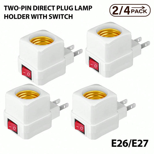 2/4pcs E26/E27 Socket Extender Adapter With Switch, Plug-In Lamp Holder, Convert Outlet To Bulb Socket, 2/3 Plug Splitter, Suitable For Garage, Porch, Camera And More