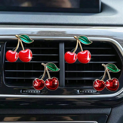 2/4pcs Large Alloy Cherry Car Air Vent Fragrance Clip Cute Fruit Car Air Conditioner Vent Decor Clip Car Interior Air Freshener