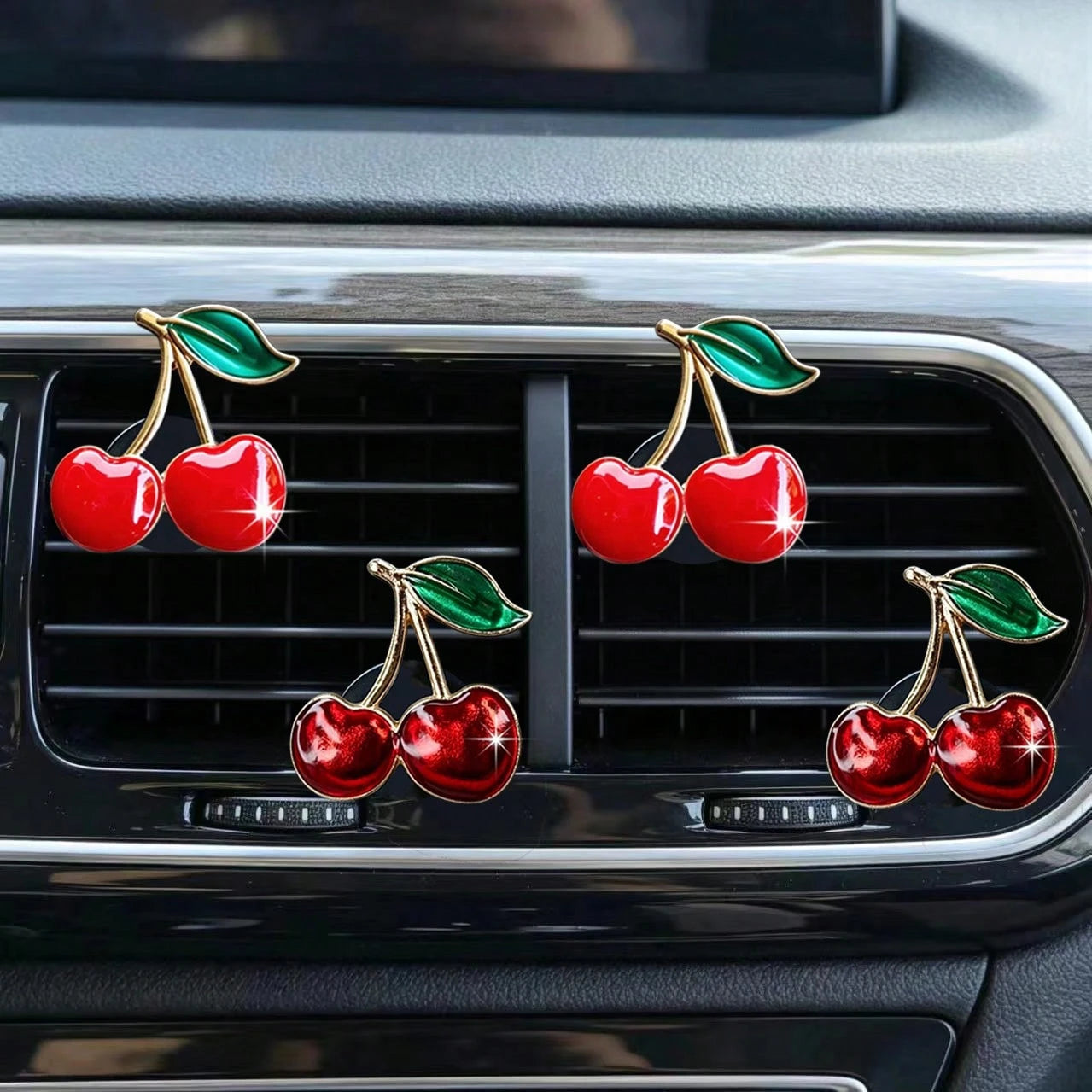 2/4pcs Large Alloy Cherry Car Air Vent Fragrance Clip Cute Fruit Car Air Conditioner Vent Decor Clip Car Interior Air Freshener