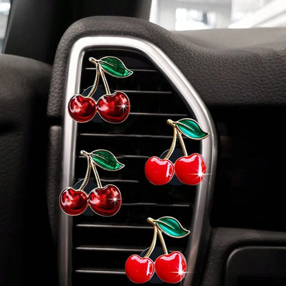 2/4pcs Large Alloy Cherry Car Air Vent Fragrance Clip Cute Fruit Car Air Conditioner Vent Decor Clip Car Interior Air Freshener