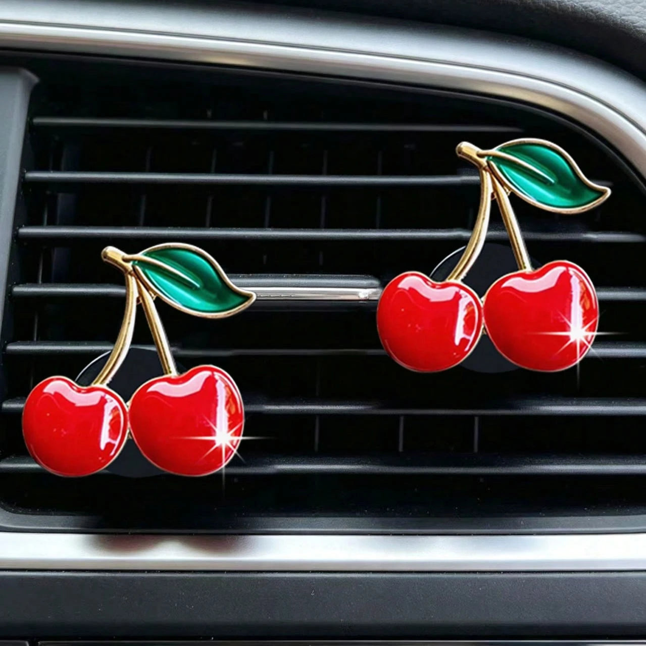 2/4pcs Large Alloy Cherry Car Air Vent Fragrance Clip Cute Fruit Car Air Conditioner Vent Decor Clip Car Interior Air Freshener