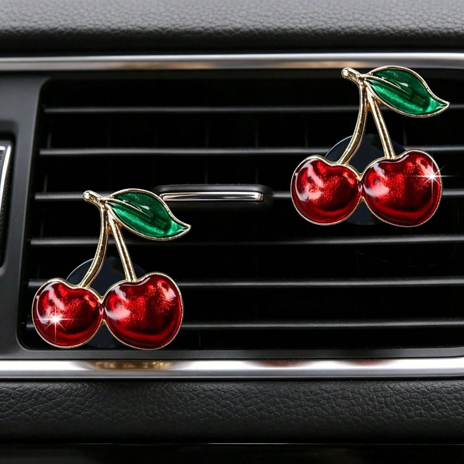 2/4pcs Large Alloy Cherry Car Air Vent Fragrance Clip Cute Fruit Car Air Conditioner Vent Decor Clip Car Interior Air Freshener