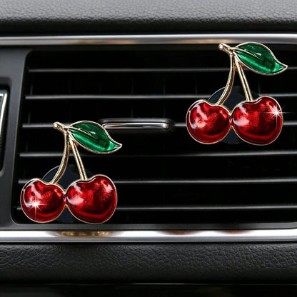 2/4pcs Large Alloy Cherry Car Air Vent Fragrance Clip Cute Fruit Car Air Conditioner Vent Decor Clip Car Interior Air Freshener