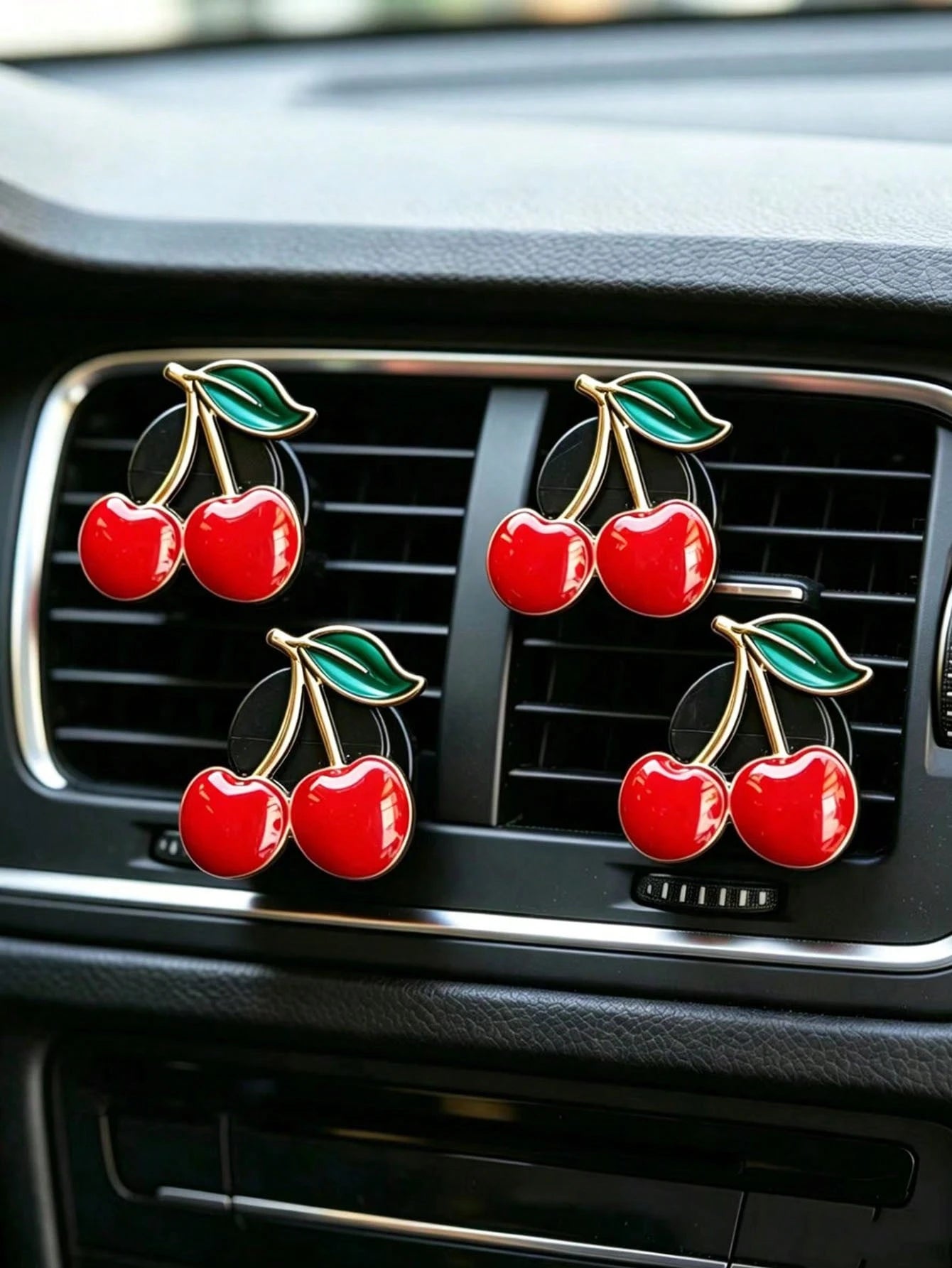 2/4pcs Large Alloy Cherry Car Air Vent Fragrance Clip Cute Fruit Car Air Conditioner Vent Decor Clip Car Interior Air Freshener