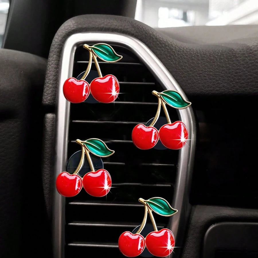 2/4pcs Large Alloy Cherry Car Air Vent Fragrance Clip Cute Fruit Car Air Conditioner Vent Decor Clip Car Interior Air Freshener