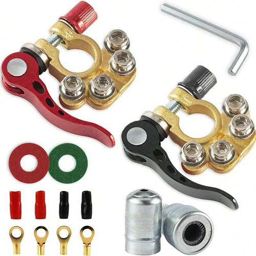 2 Battery Terminal Connectors, 4-Way Quick Release Car Battery Terminal Positive And Negative Battery Clips, Copper, Quick Disconnect Switch Type, Suitable For Cars, Trucks, Buses, RVs