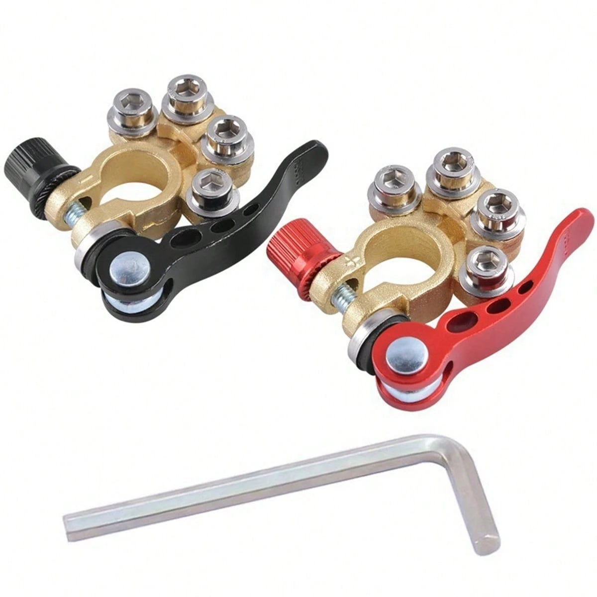 2 Battery Terminal Connectors, 4-Way Quick Release Car Battery Terminal Positive And Negative Battery Clips, Copper, Quick Disconnect Switch Type, Suitable For Cars, Trucks, Buses, RVs