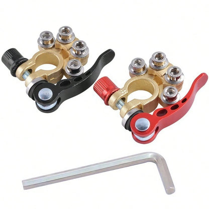 2 Battery Terminal Connectors, 4-Way Quick Release Car Battery Terminal Positive And Negative Battery Clips, Copper, Quick Disconnect Switch Type, Suitable For Cars, Trucks, Buses, RVs