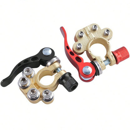 2 Battery Terminal Connectors, 4-Way Quick Release Car Battery Terminal Positive And Negative Battery Clips, Copper, Quick Disconnect Switch Type, Suitable For Cars, Trucks, Buses, RVs