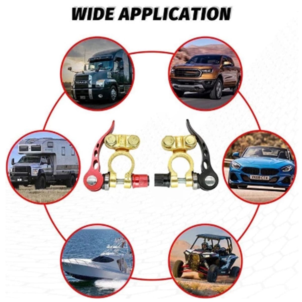 2 Battery Terminal Connectors, 4-Way Quick Release Car Battery Terminal Positive And Negative Battery Clips, Copper, Quick Disconnect Switch Type, Suitable For Cars, Trucks, Buses, RVs