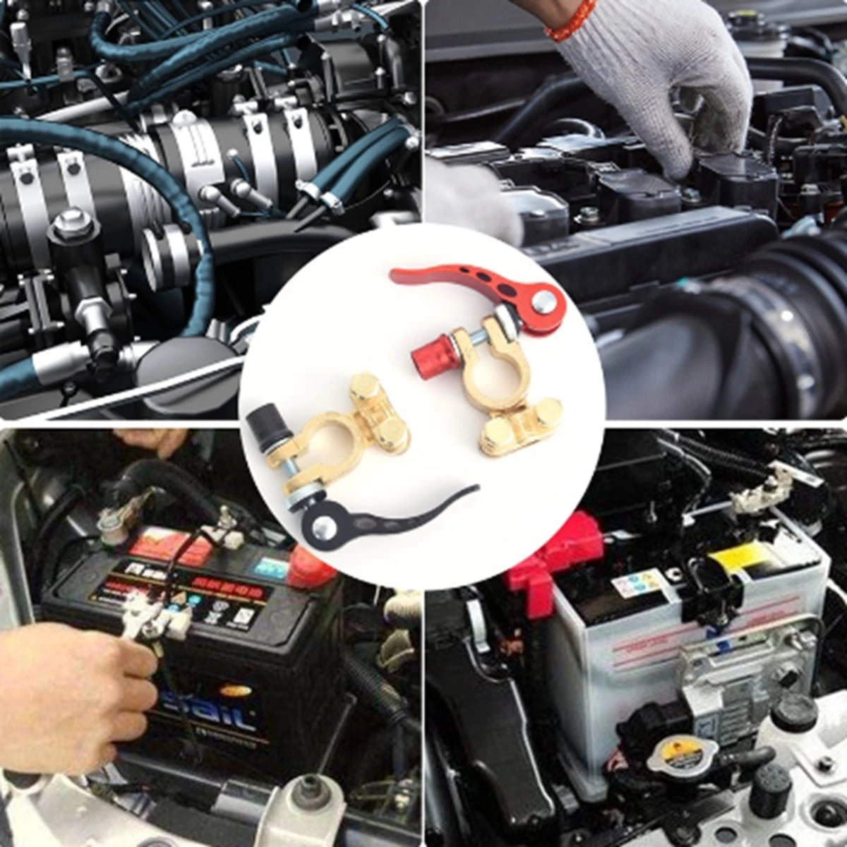 2 Battery Terminal Connectors, 4-Way Quick Release Car Battery Terminal Positive And Negative Battery Clips, Copper, Quick Disconnect Switch Type, Suitable For Cars, Trucks, Buses, RVs