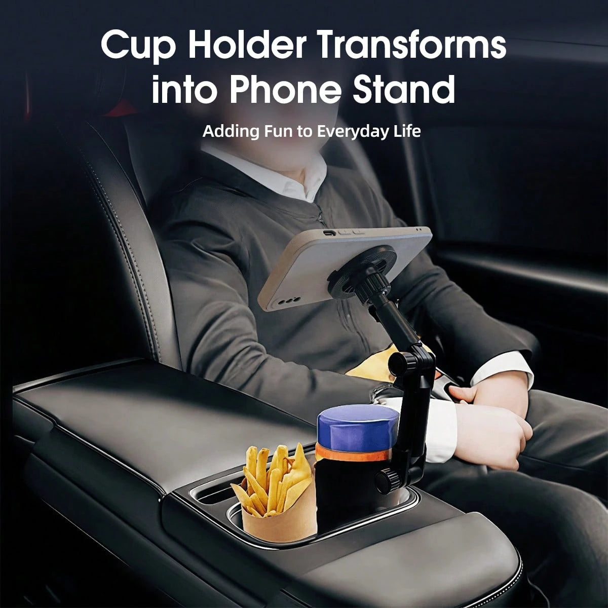 2-In-1 Car Cup Holder Magnetic Phone Mount, 360° Rotation, With Universal Drink Holder