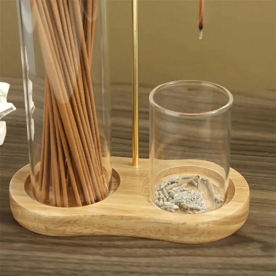 2-In-1 Incense Burner, Anti-Ash Design With Glass Ash Tray And Incense Stick Holder, Suitable For Meditation, Yoga, Spa And Home Decor