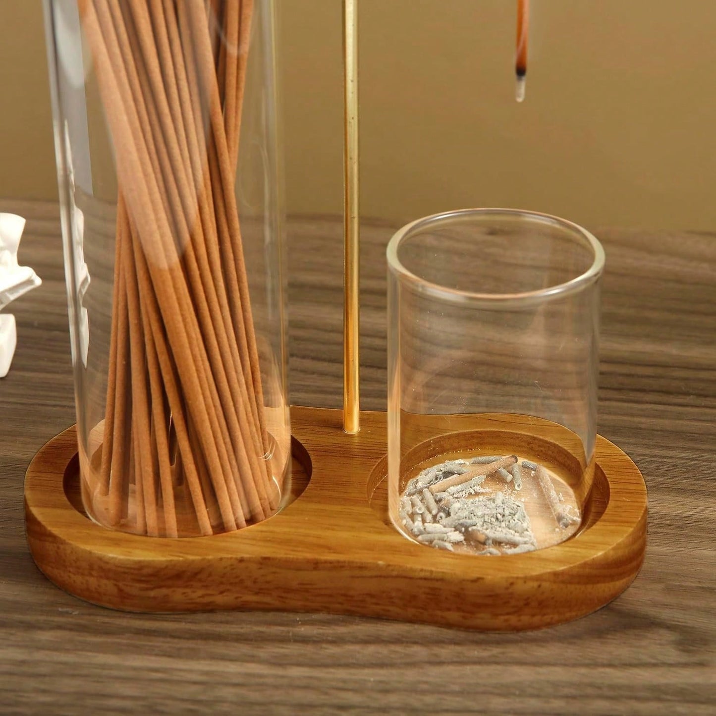 2-In-1 Incense Burner, Anti-Ash Design With Glass Ash Tray And Incense Stick Holder, Suitable For Meditation, Yoga, Spa And Home Decor