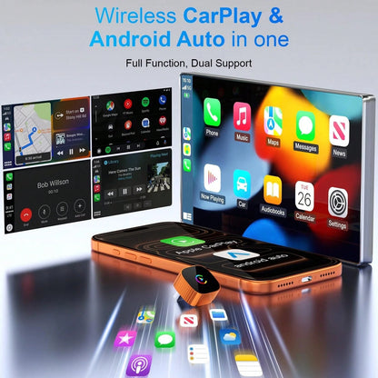 2-In-1 Mini Wireless CarPlay Adapter, Supports And Android Auto (Upgradable To 2026 Version), Zero-Delay Fast And Stable Connection, Plug-And-Play, Converts Wired To Wireless CarPlay Adapter, Compatib