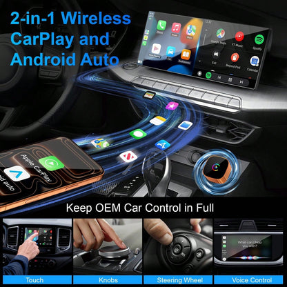 2-In-1 Mini Wireless CarPlay Adapter, Supports And Android Auto (Upgradable To 2026 Version), Zero-Delay Fast And Stable Connection, Plug-And-Play, Converts Wired To Wireless CarPlay Adapter, Compatib