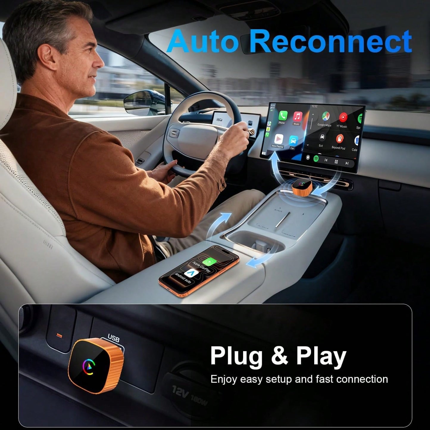 2-In-1 Mini Wireless CarPlay Adapter, Supports And Android Auto (Upgradable To 2026 Version), Zero-Delay Fast And Stable Connection, Plug-And-Play, Converts Wired To Wireless CarPlay Adapter, Compatib