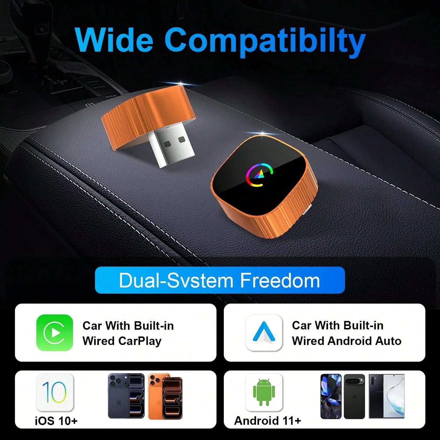 2-In-1 Mini Wireless CarPlay Adapter, Supports And Android Auto (Upgradable To 2026 Version), Zero-Delay Fast And Stable Connection, Plug-And-Play, Converts Wired To Wireless CarPlay Adapter, Compatib