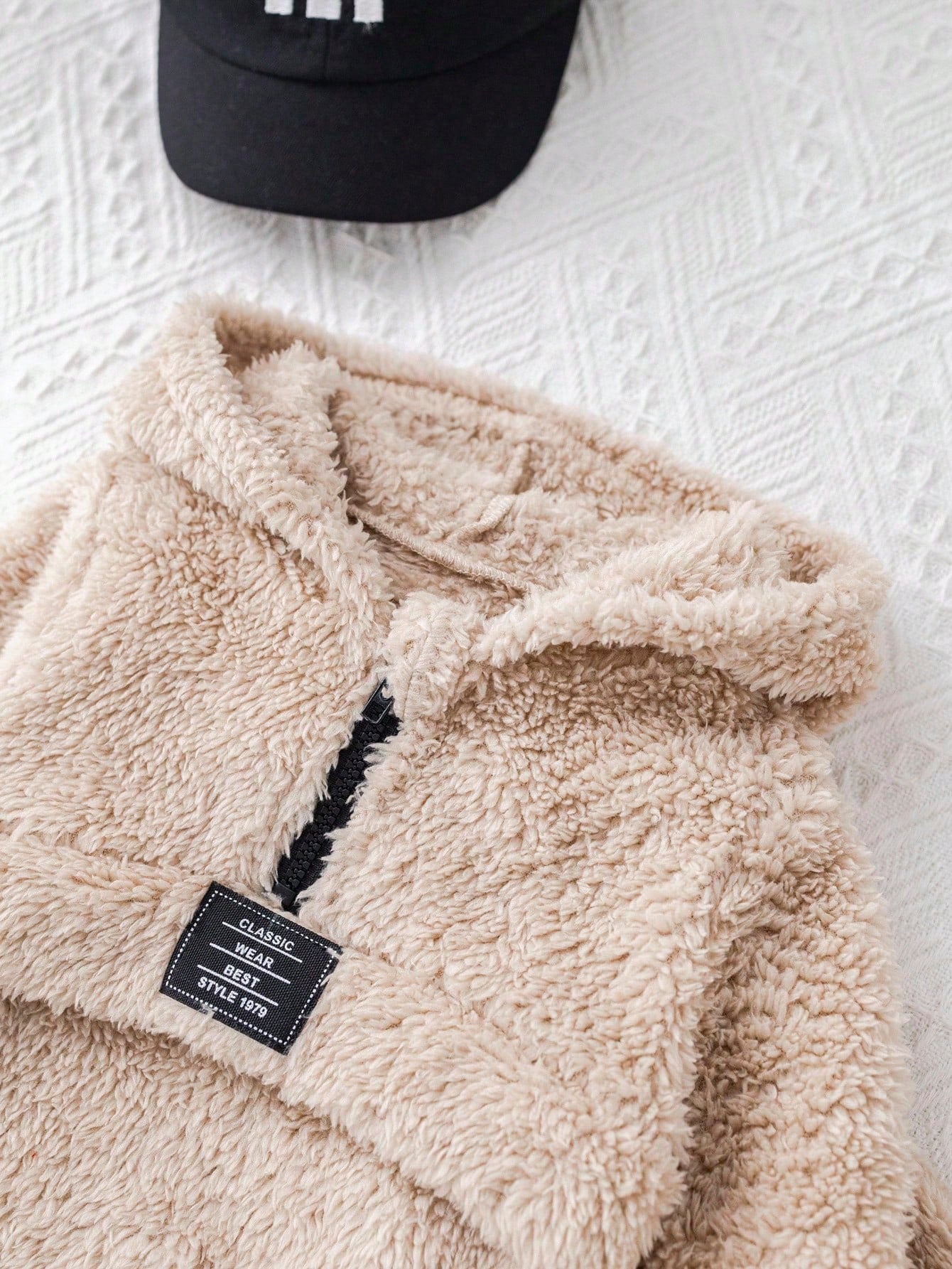 2-Pack Baby Boy Beige Winter Cute Holiday Plush Hooded Sweatshirt And Trousers Set,Casual Simple Soft Outfits For Birthday Parties,Baptisms&Daily