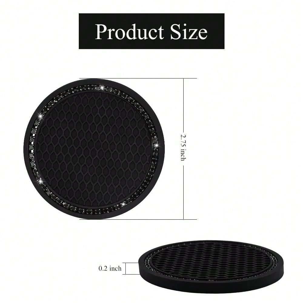 2 Pack Car Cup Holder Coaster, 2.75 Inch Bling Cup Holder Insert Mat| Universal Black Silicone Car Coasters With Diamond, Crystal Rhin