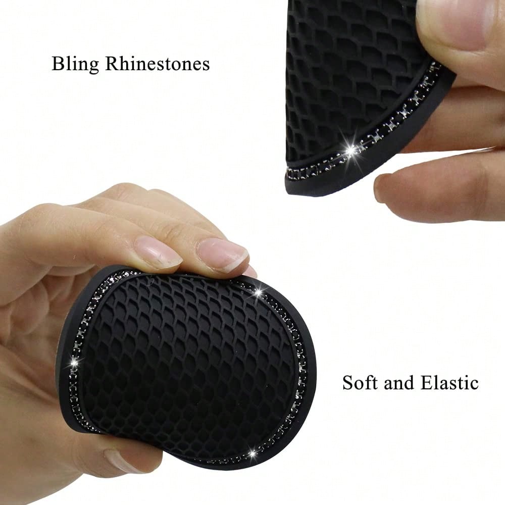 2 Pack Car Cup Holder Coaster, 2.75 Inch Bling Cup Holder Insert Mat| Universal Black Silicone Car Coasters With Diamond, Crystal Rhin