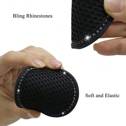 2 Pack Car Cup Holder Coaster, 2.75 Inch Bling Cup Holder Insert Mat| Universal Black Silicone Car Coasters With Diamond, Crystal Rhin