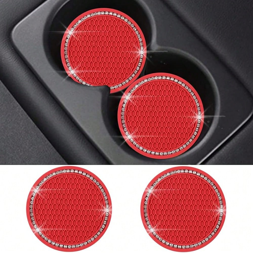 2 Pack Car Cup Holder Coaster, 2.75 Inch Bling Cup Holder Insert Mat| Universal Black Silicone Car Coasters With Diamond, Crystal Rhin