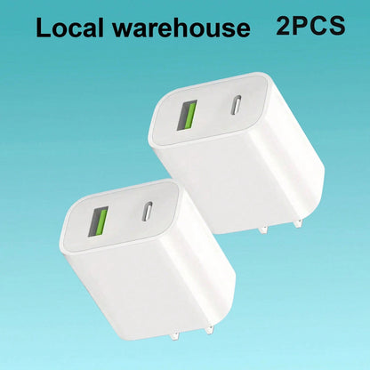 2-Pack Phone Charger Set: 2x Dual-Port USB & Type-C Wall Charger Plug – Compact Chargers For Home & Travel| Local Warehouse