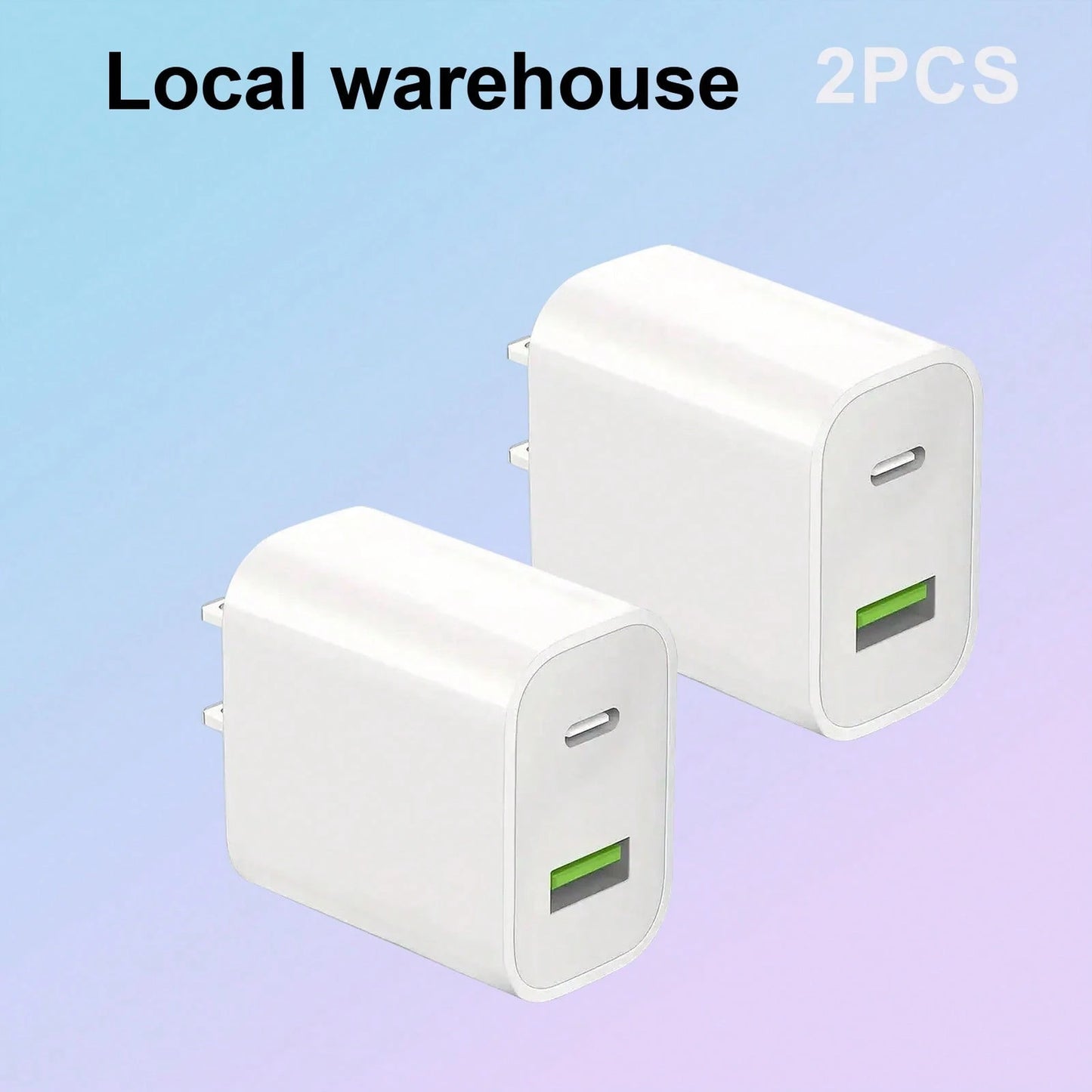 2-Pack Phone Charger Set: 2x Dual-Port USB & Type-C Wall Charger Plug – Compact Chargers For Home & Travel| Local Warehouse