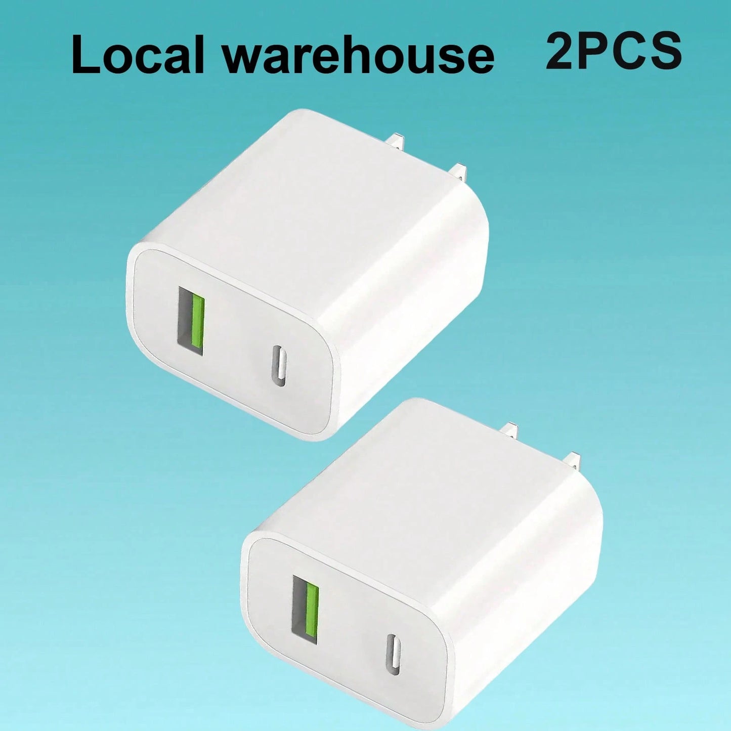2-Pack Phone Charger Set: 2x Dual-Port USB & Type-C Wall Charger Plug – Compact Chargers For Home & Travel| Local Warehouse