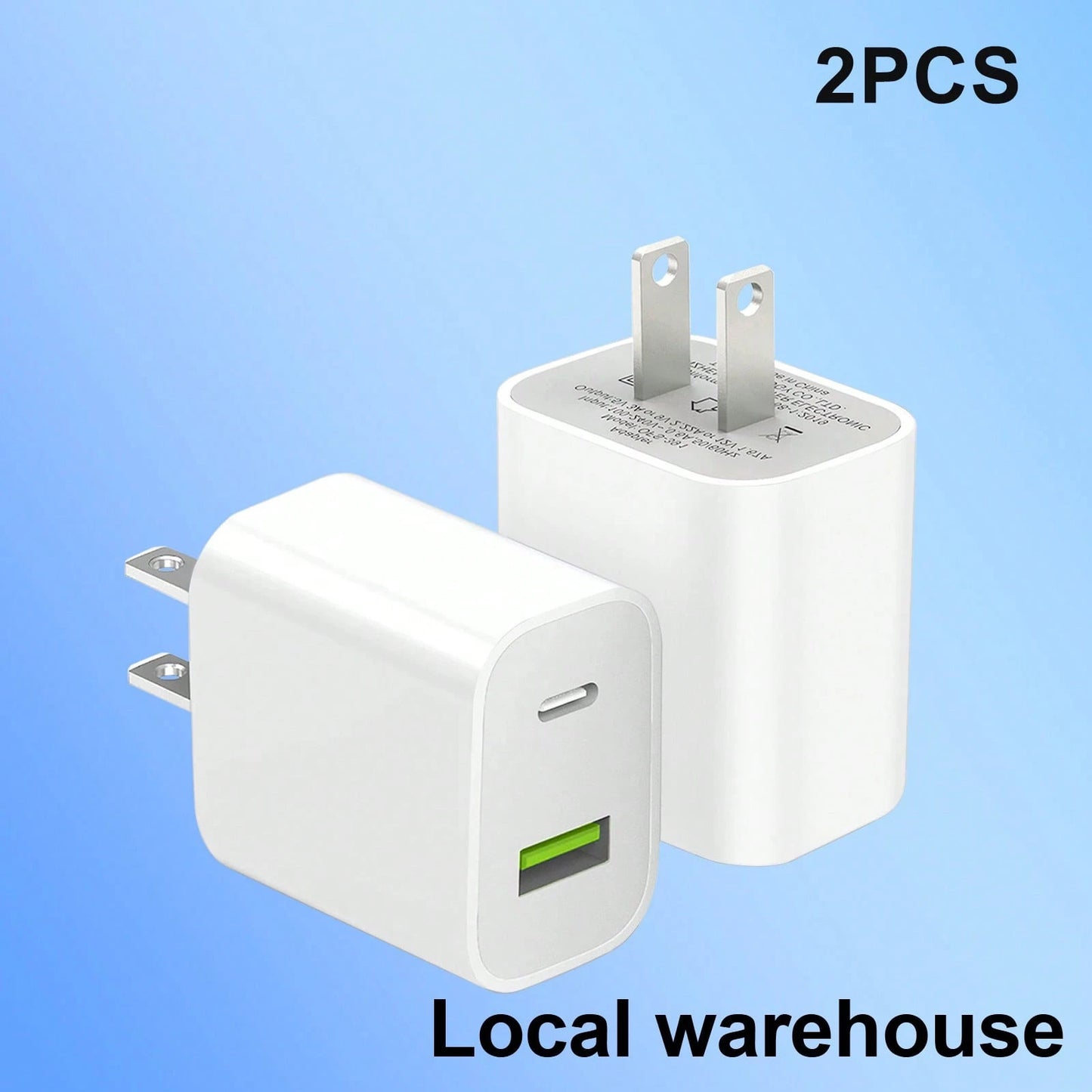 2-Pack Phone Charger Set: 2x Dual-Port USB & Type-C Wall Charger Plug – Compact Chargers For Home & Travel| Local Warehouse