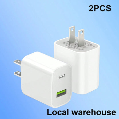 2-Pack Phone Charger Set: 2x Dual-Port USB & Type-C Wall Charger Plug – Compact Chargers For Home & Travel| Local Warehouse