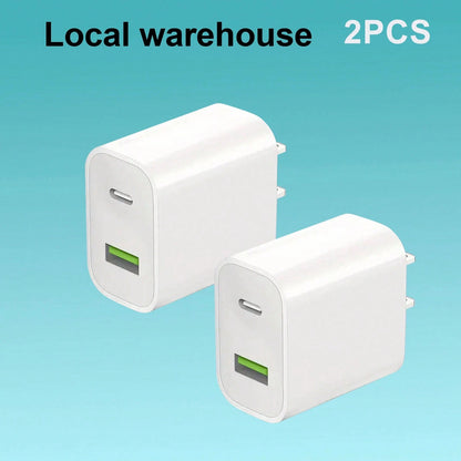 2-Pack Phone Charger Set: 2x Dual-Port USB & Type-C Wall Charger Plug – Compact Chargers For Home & Travel| Local Warehouse