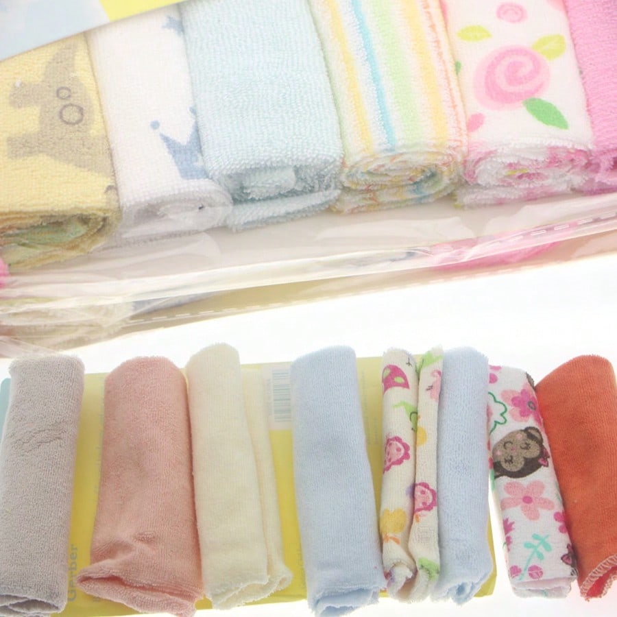2 Packs- 8pcs/Pack Soft Baby Towels, Baby Bath Towels, Children's Bathing & Feeding Wipes- Random Assorted Towel Colors (Note: Some Styles May Not Be Shown In The Image).