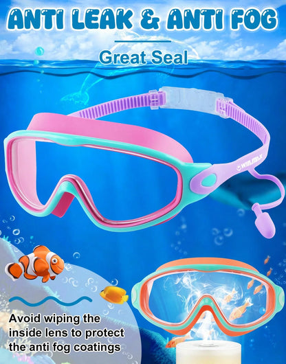 2 Packs Kids Swim Goggles For 3-15 UV Protection Anti-Fog Pool Water Swimming Goggles For Boys Girls Youth Toddler, Back To School