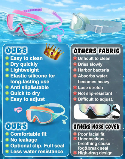 2 Packs Kids Swim Goggles For 3-15 UV Protection Anti-Fog Pool Water Swimming Goggles For Boys Girls Youth Toddler, Back To School