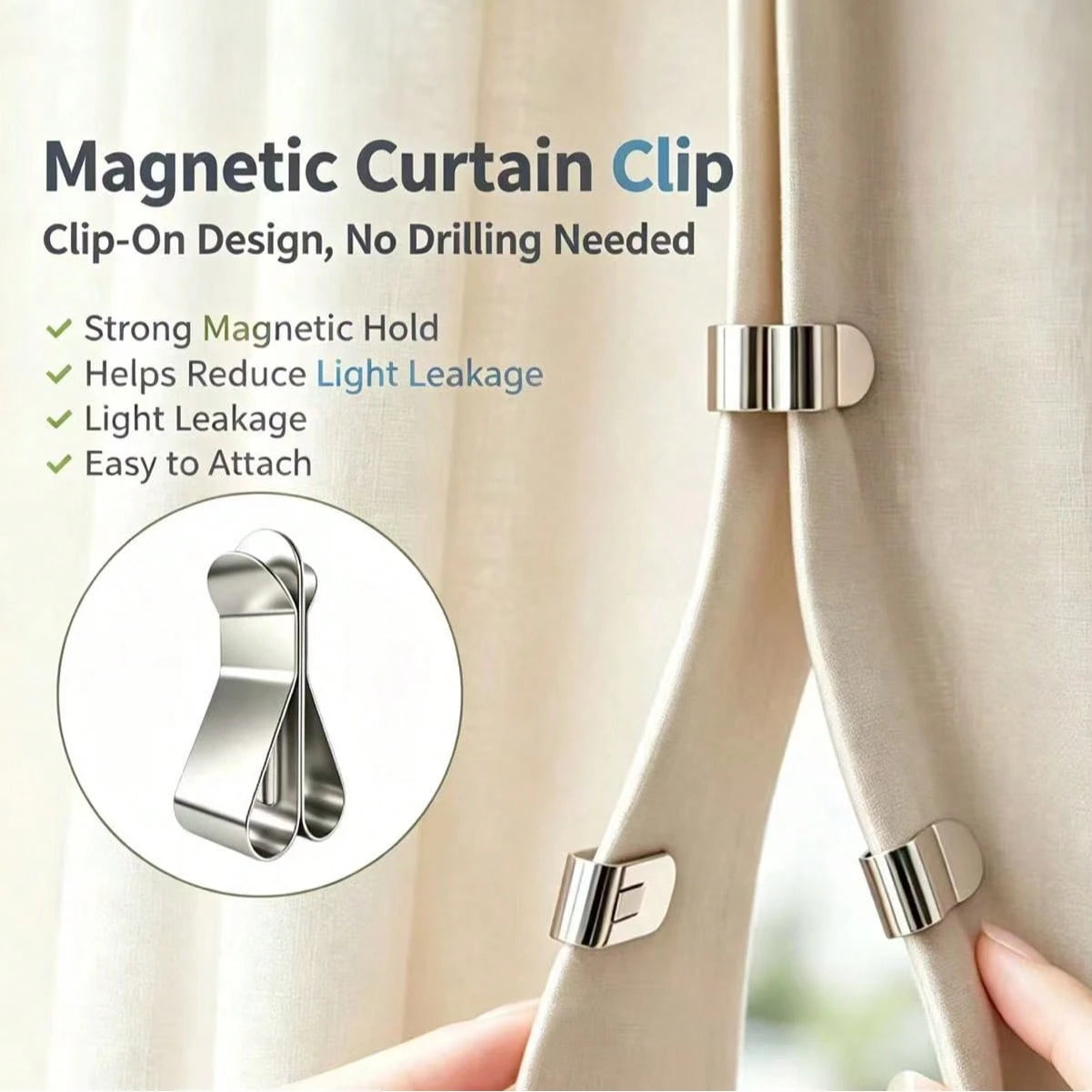 2 Pairs Magnetic Curtain Clips, Curtain Weight Magnetic Clips With Thumbtacks, Magnetic Curtain Fasteners, Keep Curtains Or Shower Curtains Tightly Against The Wall, Prevent Wind Blow, Light Leakage