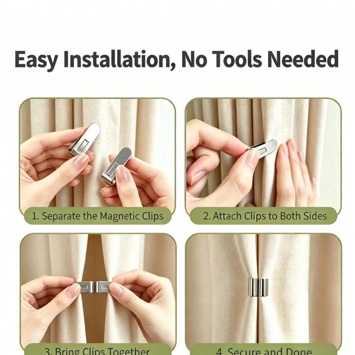 2 Pairs Magnetic Curtain Clips, Curtain Weight Magnetic Clips With Thumbtacks, Magnetic Curtain Fasteners, Keep Curtains Or Shower Curtains Tightly Against The Wall, Prevent Wind Blow, Light Leakage