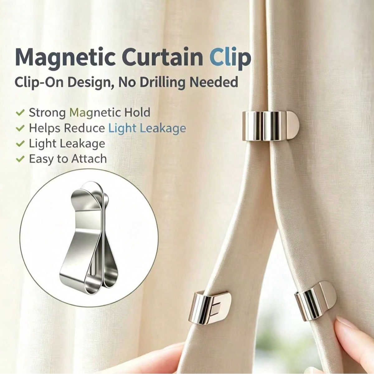 2 Pairs Magnetic Curtain Clips, Curtain Weight Magnetic Clips With Thumbtacks, Magnetic Curtain Fasteners, Keep Curtains Or Shower Curtains Tightly Against The Wall, Prevent Wind Blow, Light Leakage